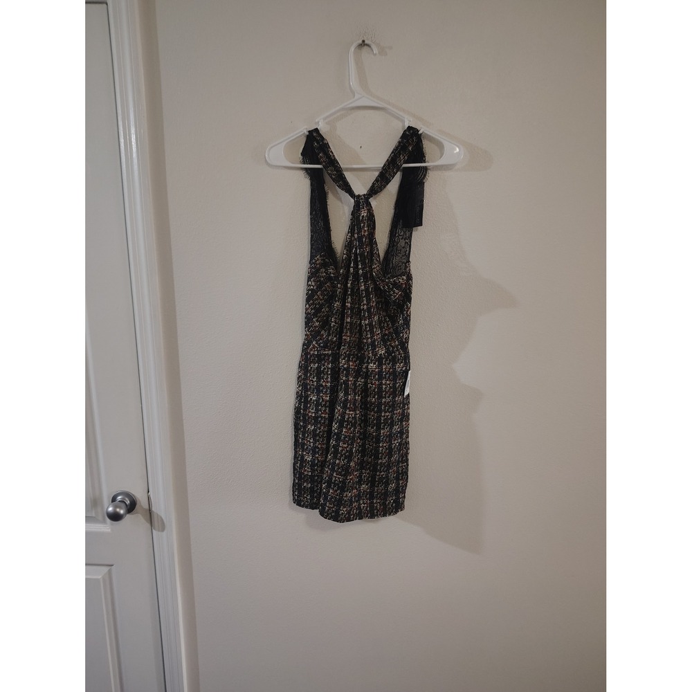 19 Cooper Tweed Lace Trim Mini Dress Black Multi Color‎ Sleeveless Womens Size M
